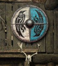 Medieval Eivor Valhalla Raven Authentic Battleworn Viking Round Shield - £125.47 GBP