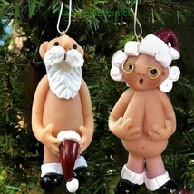 2Pcs Resin Santa Claus Ornament Naked Santa Naughty Funny Christmas Tree Hanger - £11.35 GBP