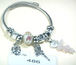 Rose Quartz Gemstone-Bangle-Bracelet-European Style large hole Beads- #486 - £10.01 GBP