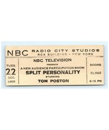 1959 Ticket - NBC Radio City Studios Split Personality Starring Tom Poston - £19.46 GBP