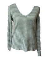 Victoria Secret Thermal Pajama Top Sz Large Green Gray Stiped Long Sleeves - $10.88