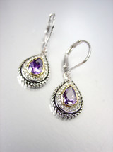 CLASSIC 18kt White Gold Plated Cable Purple Amethyst CZ Tear Drop Petite... - $19.99