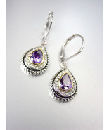 CLASSIC 18kt White Gold Plated Cable Purple Amethyst CZ Tear Drop Petite... - £16.07 GBP