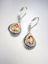 CLASSIC 18kt White Gold Plated Cable Brown Topaz CZ Tear Drop Petite Earrings - $19.99