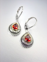 CLASSIC 18kt White Gold Plated Cable Red Garnet CZ Tear Drop Petite Earrings - £15.97 GBP