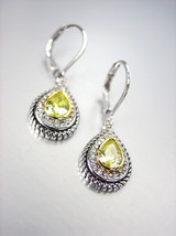 CLASSIC 18kt White Gold Plated Cable Olive Green CZ Tear Drop Petite Earrings - $19.99