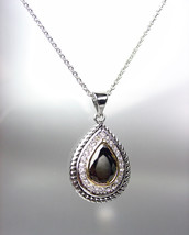 CLASSIC 18kt White Gold Plated Cable Black Onyx CZ Tear Drop Pendant Necklace - £22.13 GBP