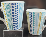 (2) Barnes &amp; Noble Jonathan Adler Polka Dots Mugs Set Blue White Coffee ... - £37.67 GBP