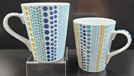 (2) Barnes &amp; Noble Jonathan Adler Polka Dots Mugs Set Blue White Coffee ... - £36.48 GBP