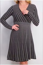 CALVIN KLEIN Empire Waist Striped Sweater Dress Surplice V Neck Gray Siz... - $17.72