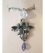 Vtg Kirks Folly Love &amp; Laugh Two Cherub Angels 18&quot; Necklace Silver Tone ... - $49.99