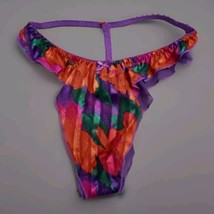 Vintage René Rofé Flutter Floral Thong Hi-Cut Lingerie Panties Size L/7 - $148.50