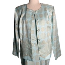 Leslie Fay Sleeveless Sheath Dress Jacket Set 16 Blue Mandala Buttons Zip NEW - £44.59 GBP