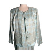 Leslie Fay Sleeveless Sheath Dress Jacket Set 16 Blue Mandala Buttons Zi... - £44.07 GBP