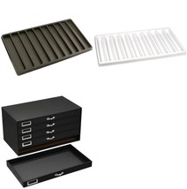 Black FindingKing 5-Drawer Jewelry Case w/ 5 Black &amp; White 10-slot Plastic Trays - £82.87 GBP