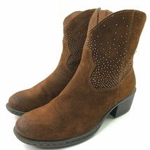 B.Ø.C Western Cowboy Ankle Boots Shorty Zip Studs Brown Suede Size 6 - £36.26 GBP