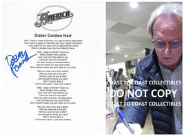 Dewey Bunnell signed America &quot;Sister Golden Hair&quot; Lyrics sheet COA Proof auto - £116.84 GBP