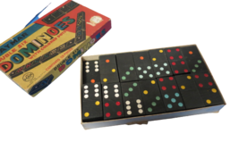 Vtg Jaymar Double Six Dominoes W/Colored Dots 27 Pieces In Original Box ... - £7.76 GBP