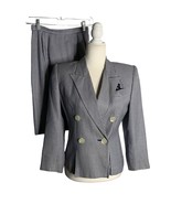 Vintage 90s Kasper Skirt Suit Set 2 Blue Houndstooth Lined Buttons Shoul... - £55.16 GBP