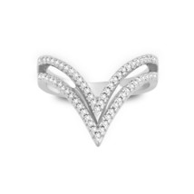 Sterling Silver Double Open CZ Triangle Ring - £45.70 GBP