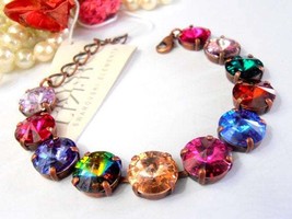 Multi-colors tennis cup chain bracelet w/ Swarovski Rivoli Crystals - £39.91 GBP