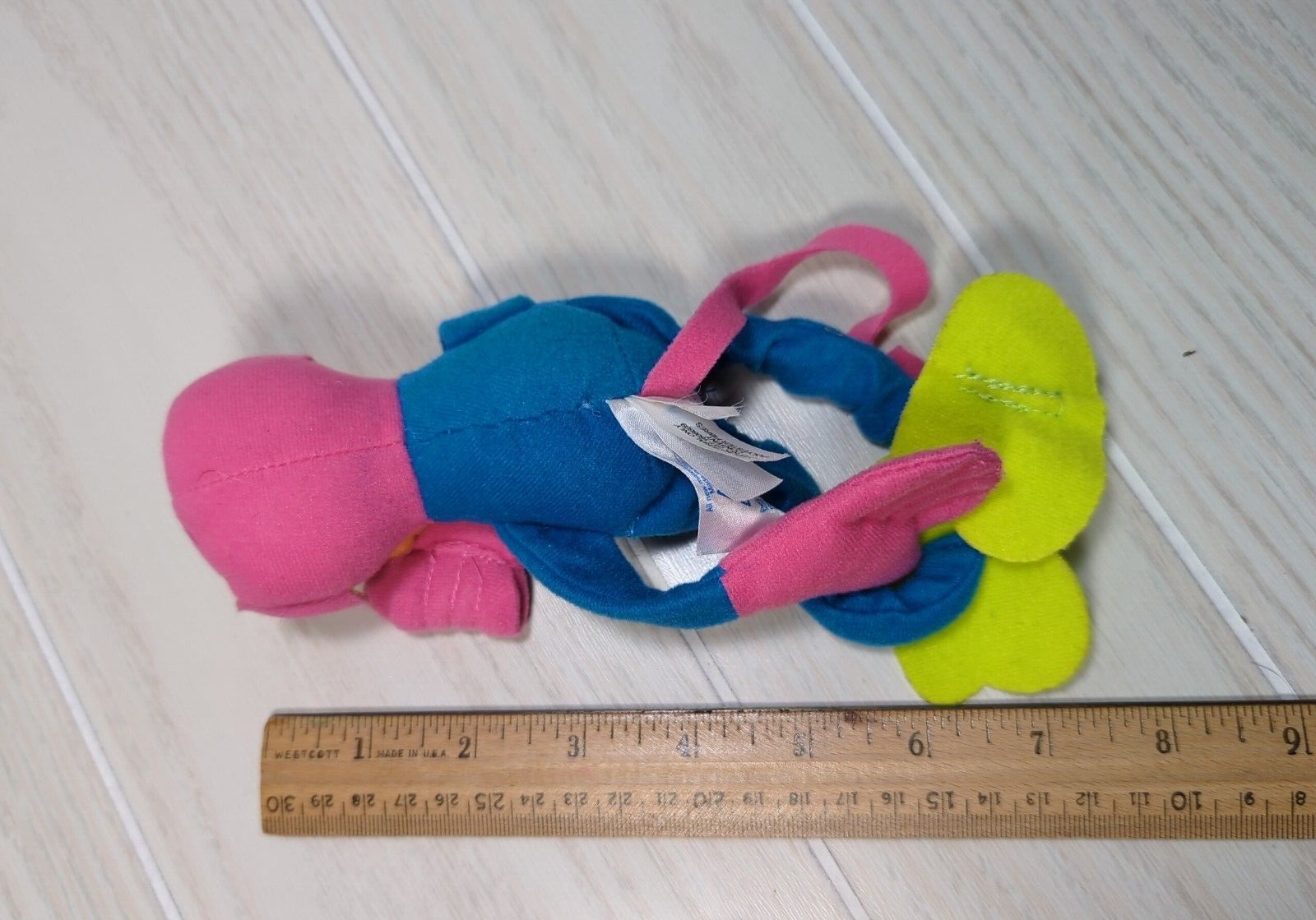 Tiny Love blue pink orange yellow small money baby toy stuffed animal felt feet - $3.95