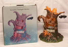 Cracker Barrel Halloween Trick or Tree tealight candle holder 12&quot; tall ceramic - £19.18 GBP