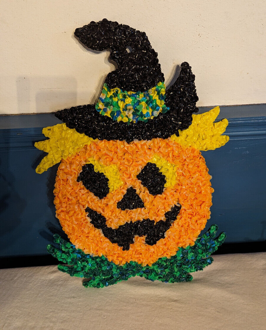 Primary image for VTG Halloween 17” Melted Plastic Popcorn Jack-O-Lantern Pumpkin Witch Hat MCM