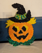 VTG Halloween 17” Melted Plastic Popcorn Jack-O-Lantern Pumpkin Witch Hat MCM - £15.28 GBP