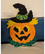 VTG Halloween 17” Melted Plastic Popcorn Jack-O-Lantern Pumpkin Witch Ha... - £15.28 GBP