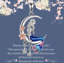 mermaid and moon necklace 925 - £23.84 GBP