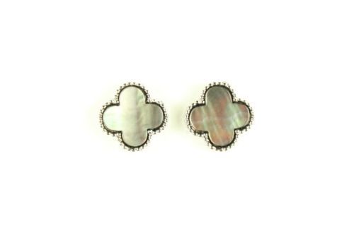 Large Silver Plated Gray Mother of Pearl Motif Earrings