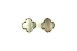 Large Silver Plated Gray Mother of Pearl Motif Earrings - $45.00