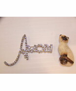 VINTAGE AVON LAPEL PINS BLING &amp; CERAMIC SIAMESE CAT - $514.82 MXN