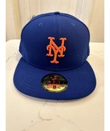 MLB New York Mets NY 59FIFTY Men&#39;s Fitted New Era Hat Cap 5950 Blue Orange - £21.02 GBP