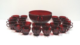 Vintage Ruby Red Glass Punch Bowl and Cups Set of 25 - £795.35 GBP