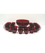 Vintage Ruby Red Glass Punch Bowl and Cups Set of 25 - £785.04 GBP
