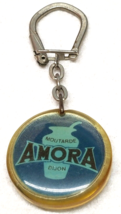 Amora Moutarde Keychain French Mustard Blue Color Acrylic 1960s Vintage - £9.62 GBP