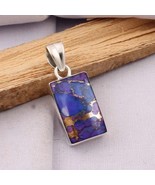 925 Sterling Silver Lab Created Turquoise Rectangle Gemstone Pendant - $33.53 CAD