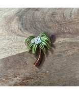 Vintage Enamel Palm Tree Brooch Clear Rhinestones Mint Condition - €12,88 EUR