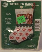 Vintage Stitch N Hang Counted Cross Stitch Kit Tiger Cat Stocking Box2 - $9.89