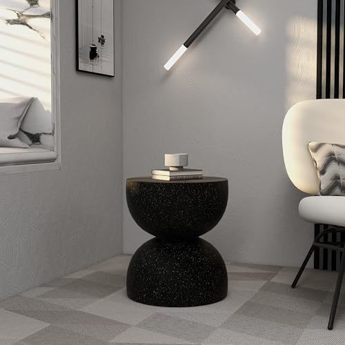 LeisureMod Minimalist Side Table Fiberstone Round Hourglass Accent End Table Sto Item image 8
