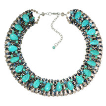 Chic Teardrop Shaped Green Turquoise with Crystal Beads Statement Necklace - £30.14 GBP