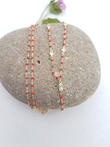 Dainty Beaded layering gold Boho Chain silver Red beaded Y necklace Gift for her - £39.40 GBP
