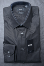 HUGO BOSS Homme Enzo Coupe Standard Facile Fer Noir Coton Robe Chemise 3... - £50.72 GBP