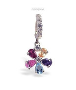Sterling Silver Belly Ring Pave Set with Brilliant White CZs and Rainbow... - £89.28 GBP