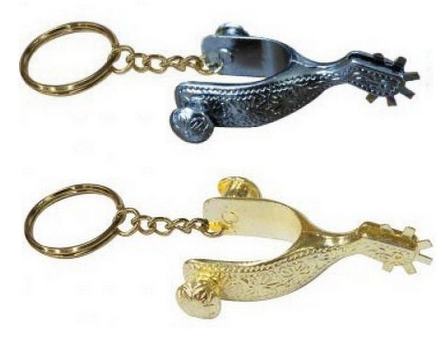 Western Horse Theme Key Ring Antique Black OR Gold Color Metal Spur with Ring - $4.41