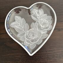 Home Beautiful Japan Crystal Heart Candy Dish Glass Rose Jewelry Vintage - $11.88