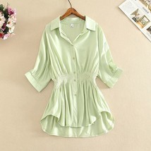  women chiffon blouse casual lapel half sleeve button office ladies tops summer pleated thumb200
