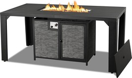 Pizzello Outdoor Fire Pit Dining Table 62.5&quot; Aluminum Rectangular Propane, Black - £517.61 GBP